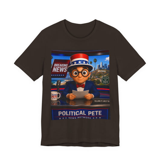 Political Pete Graphic Tee - Patriotic Breaking News Newsroom Design