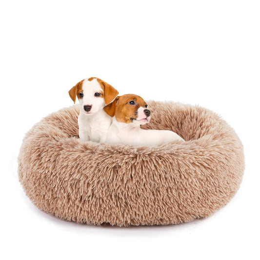 HOMEFLA 24 Inch Round Dog Bed Washable Cat Bed Orthopedic Fluffy Fuzzy Pet Bed Anti-Slip Pet Sofa Mat Indoors Brown