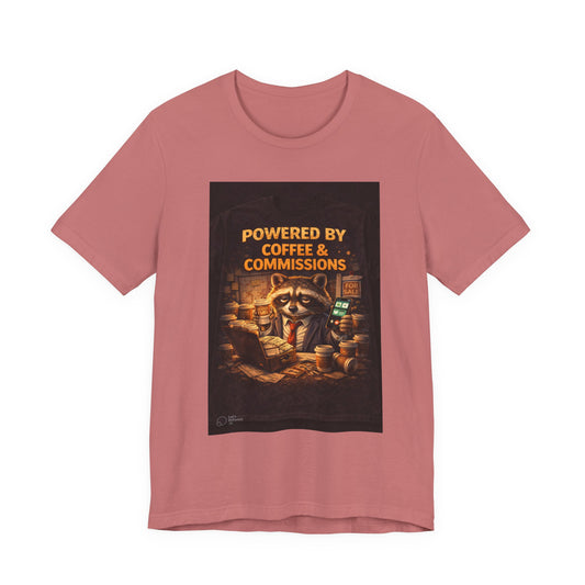 Powered by Coffee & Commissions T-Shirt — Artist Raccoon Graphic Tee