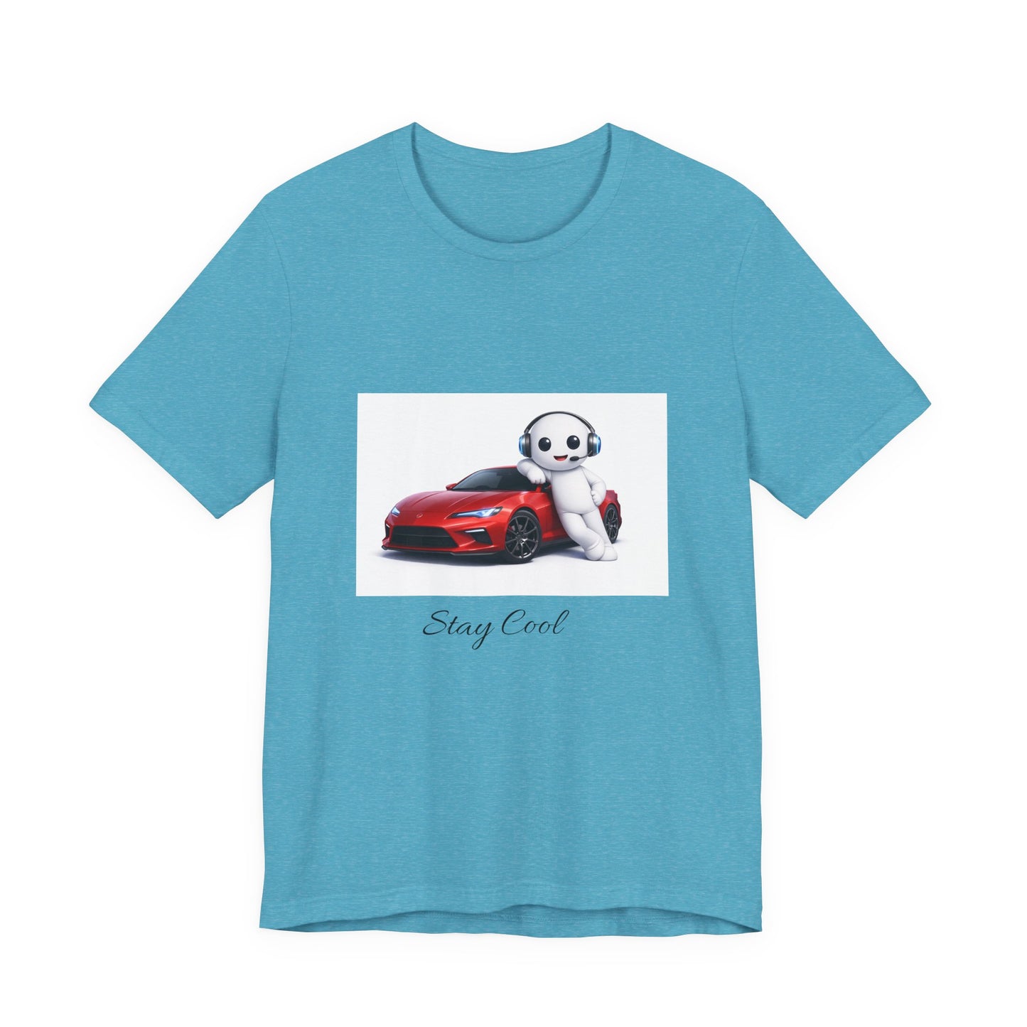 Bear Mascot with Red Sports Car Tee — "Powered by Echo" Graphic T-Shirt