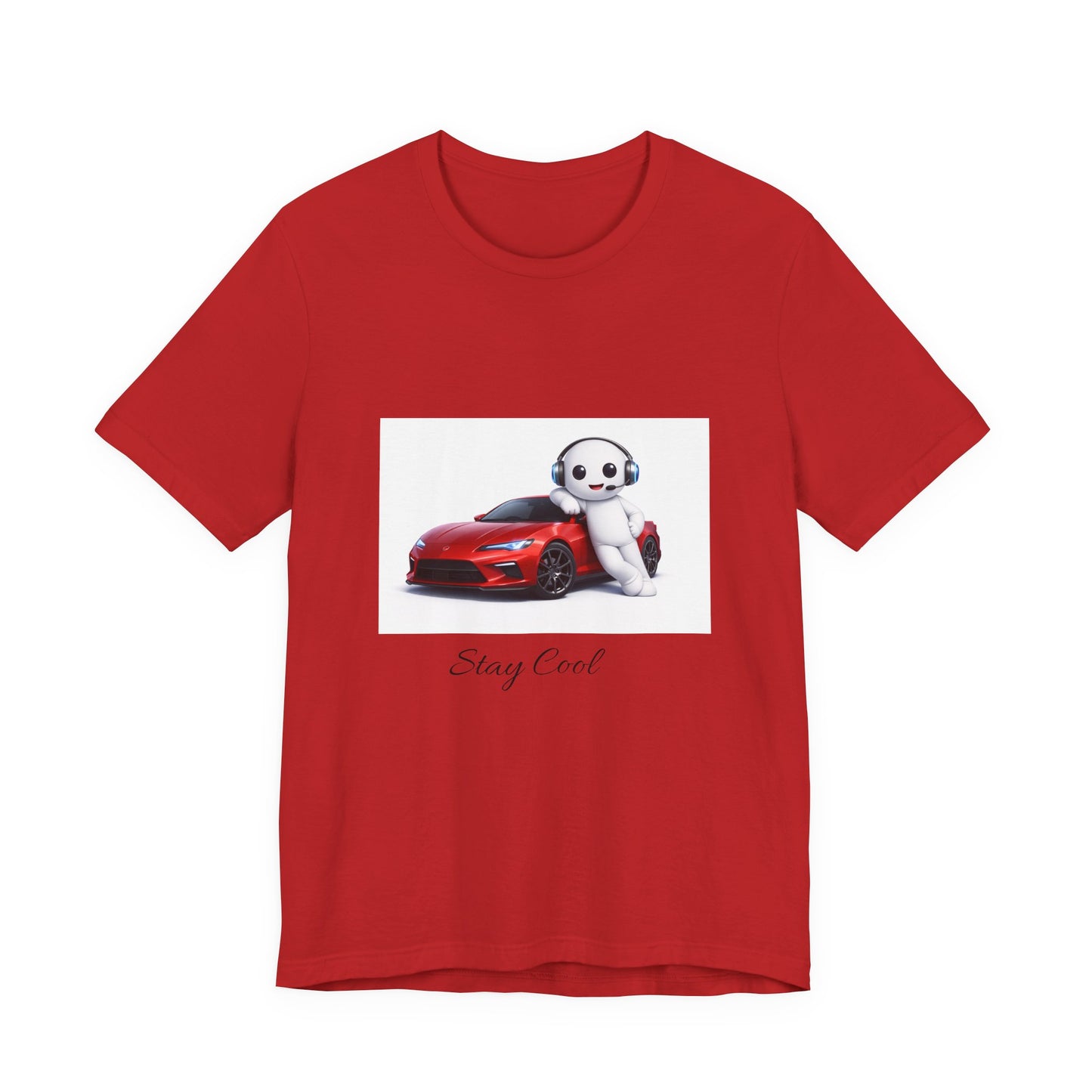 Bear Mascot with Red Sports Car Tee — "Powered by Echo" Graphic T-Shirt