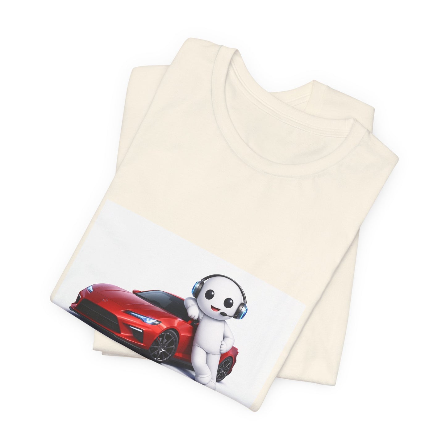 Bear Mascot with Red Sports Car Tee — "Powered by Echo" Graphic T-Shirt