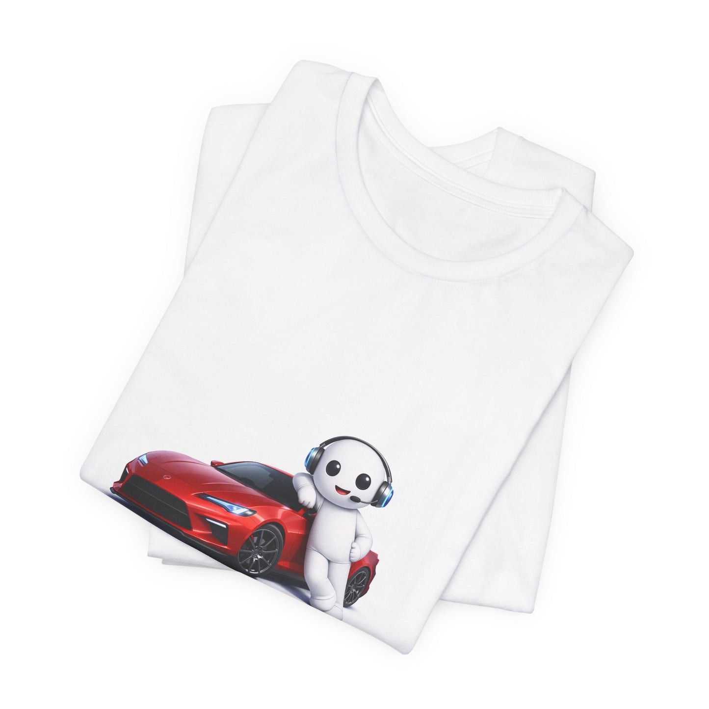 Bear Mascot with Red Sports Car Tee — "Powered by Echo" Graphic T-Shirt