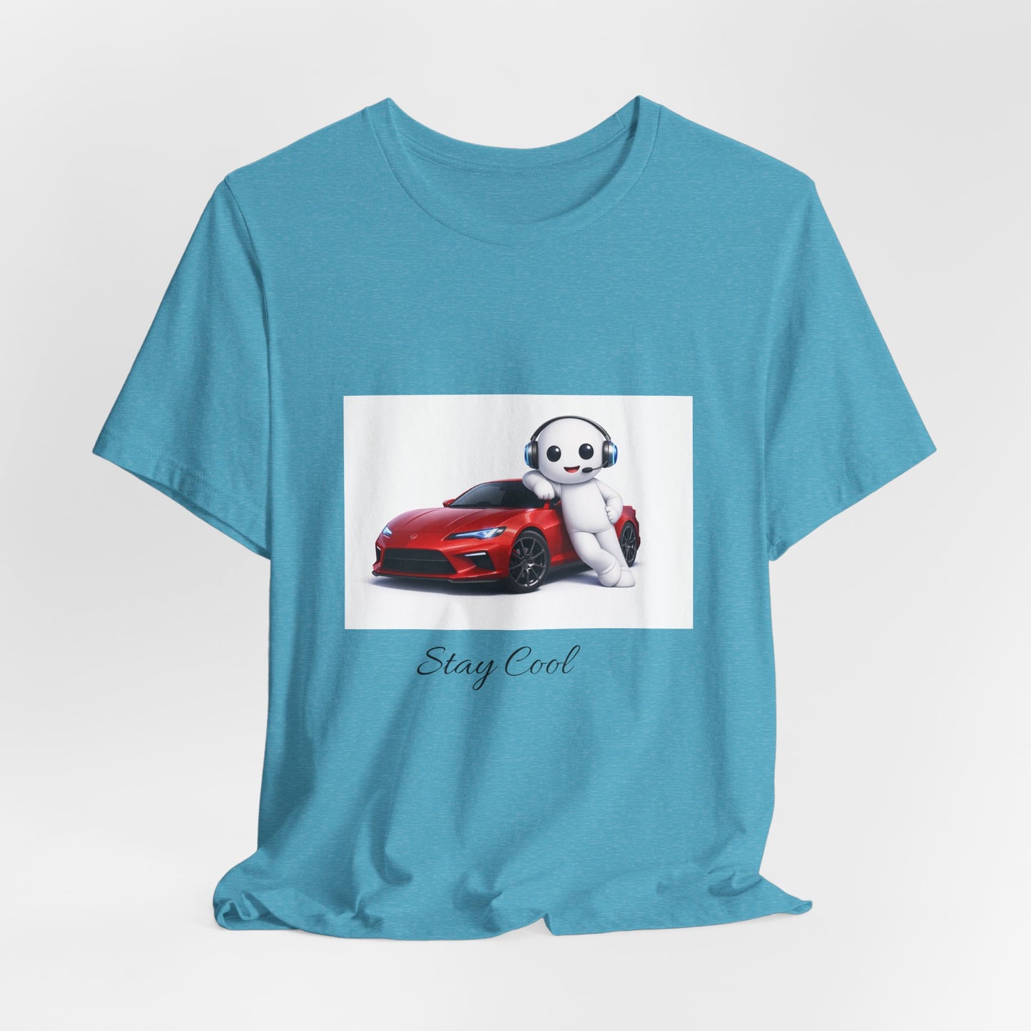Bear Mascot with Red Sports Car Tee — "Powered by Echo" Graphic T-Shirt