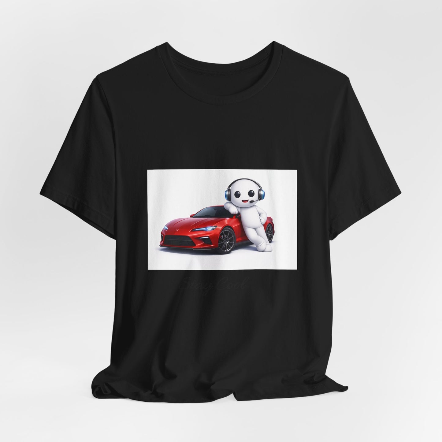 Bear Mascot with Red Sports Car Tee — "Powered by Echo" Graphic T-Shirt