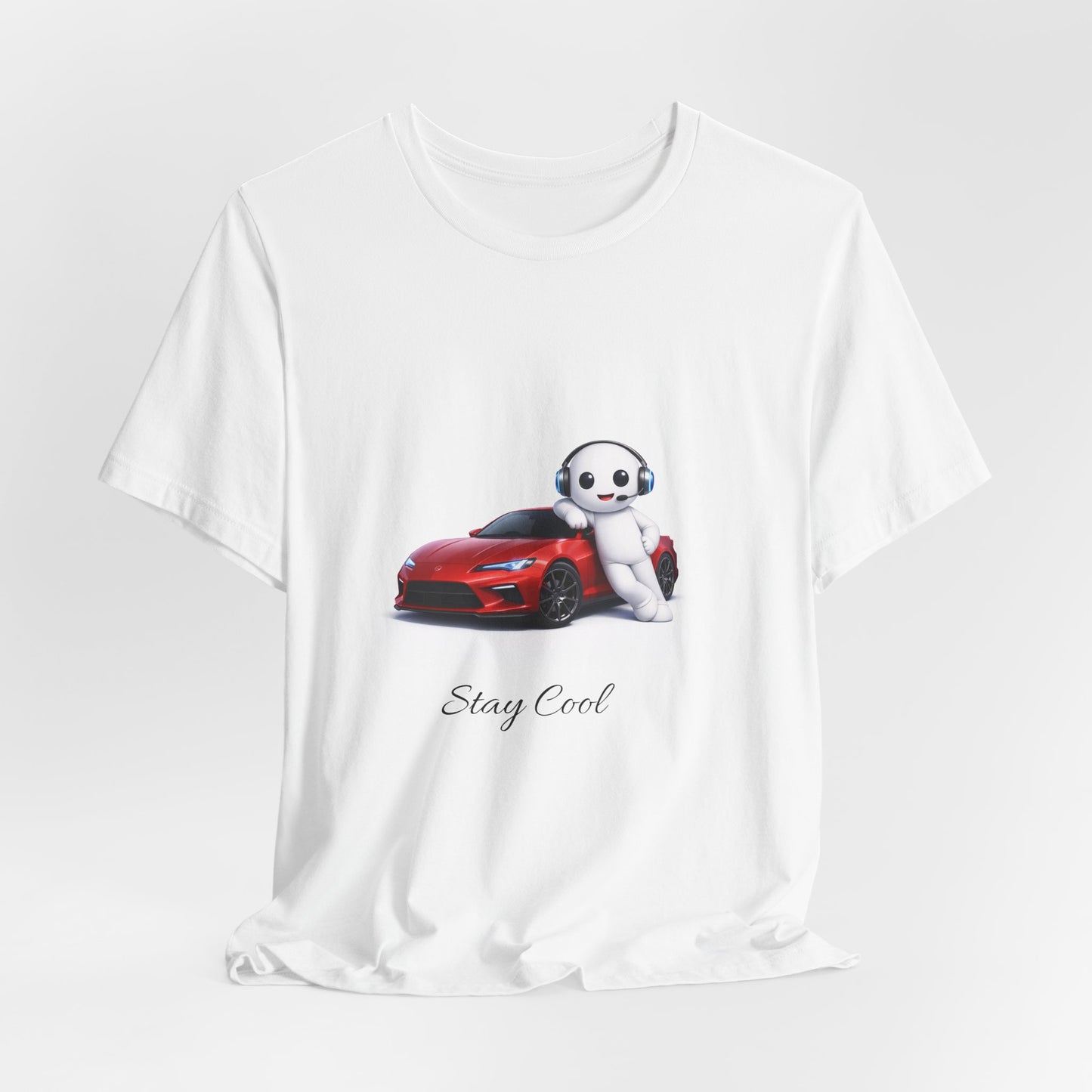 Bear Mascot with Red Sports Car Tee — "Powered by Echo" Graphic T-Shirt