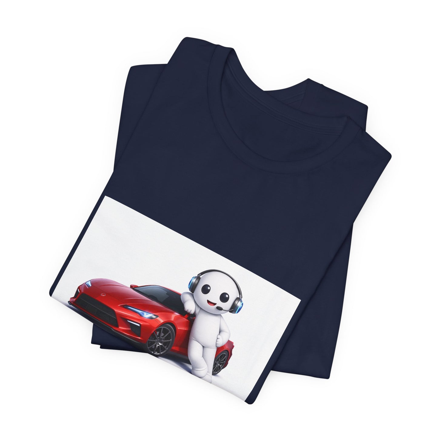 Bear Mascot with Red Sports Car Tee — "Powered by Echo" Graphic T-Shirt