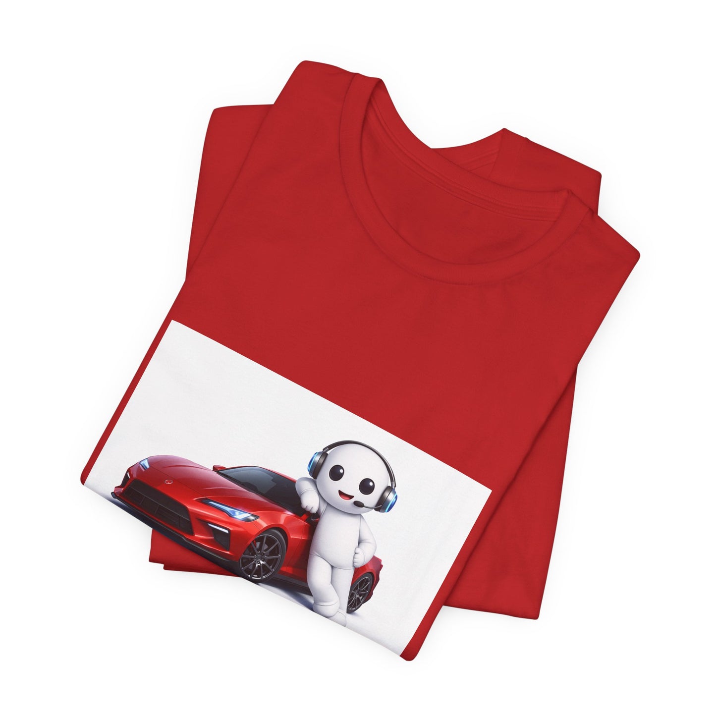 Bear Mascot with Red Sports Car Tee — "Powered by Echo" Graphic T-Shirt