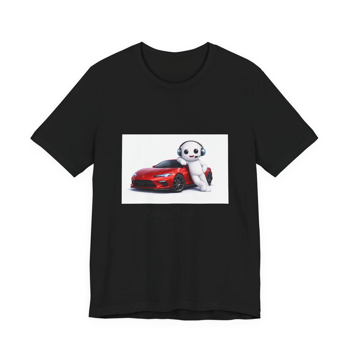 Bear Mascot with Red Sports Car Tee — "Powered by Echo" Graphic T-Shirt