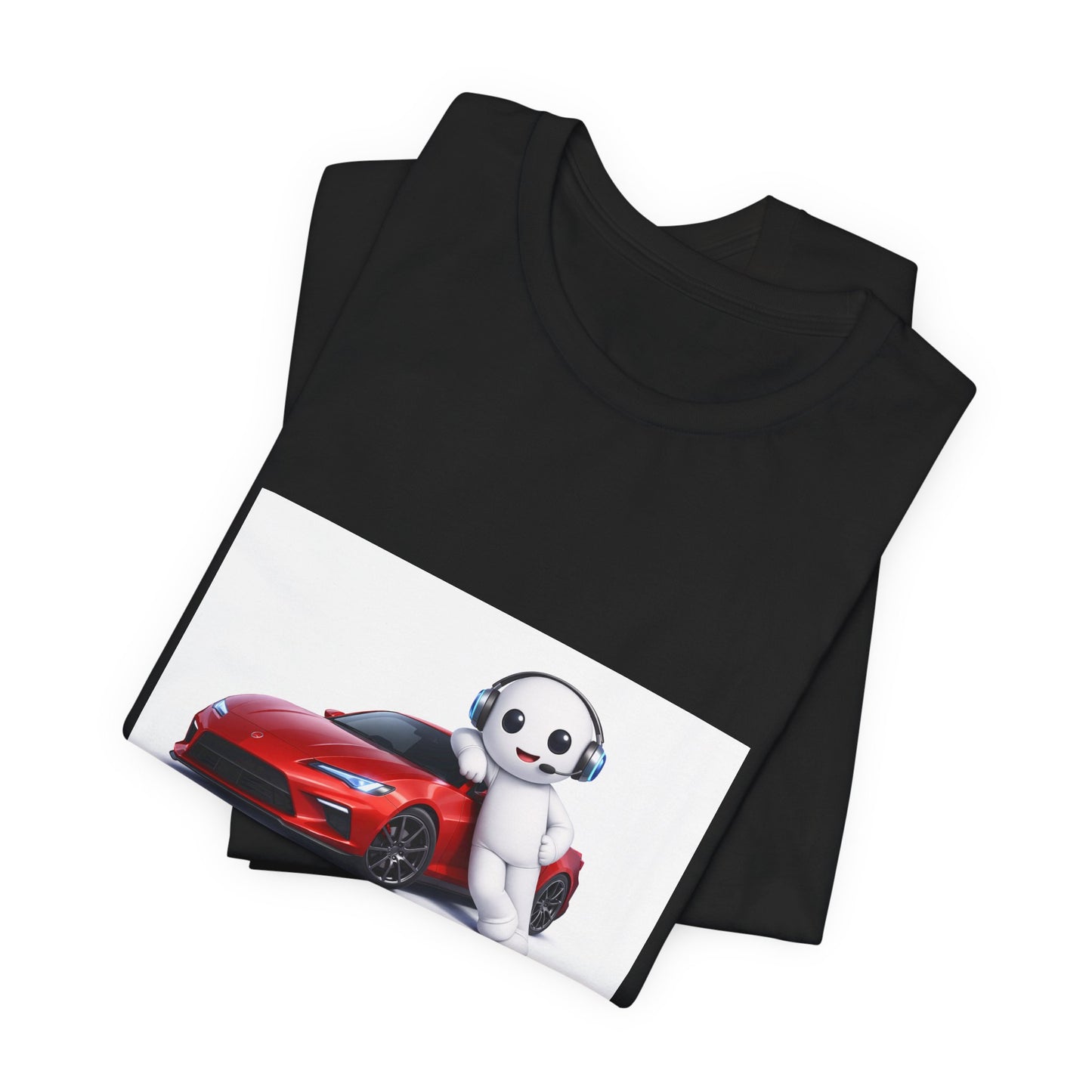 Bear Mascot with Red Sports Car Tee — "Powered by Echo" Graphic T-Shirt