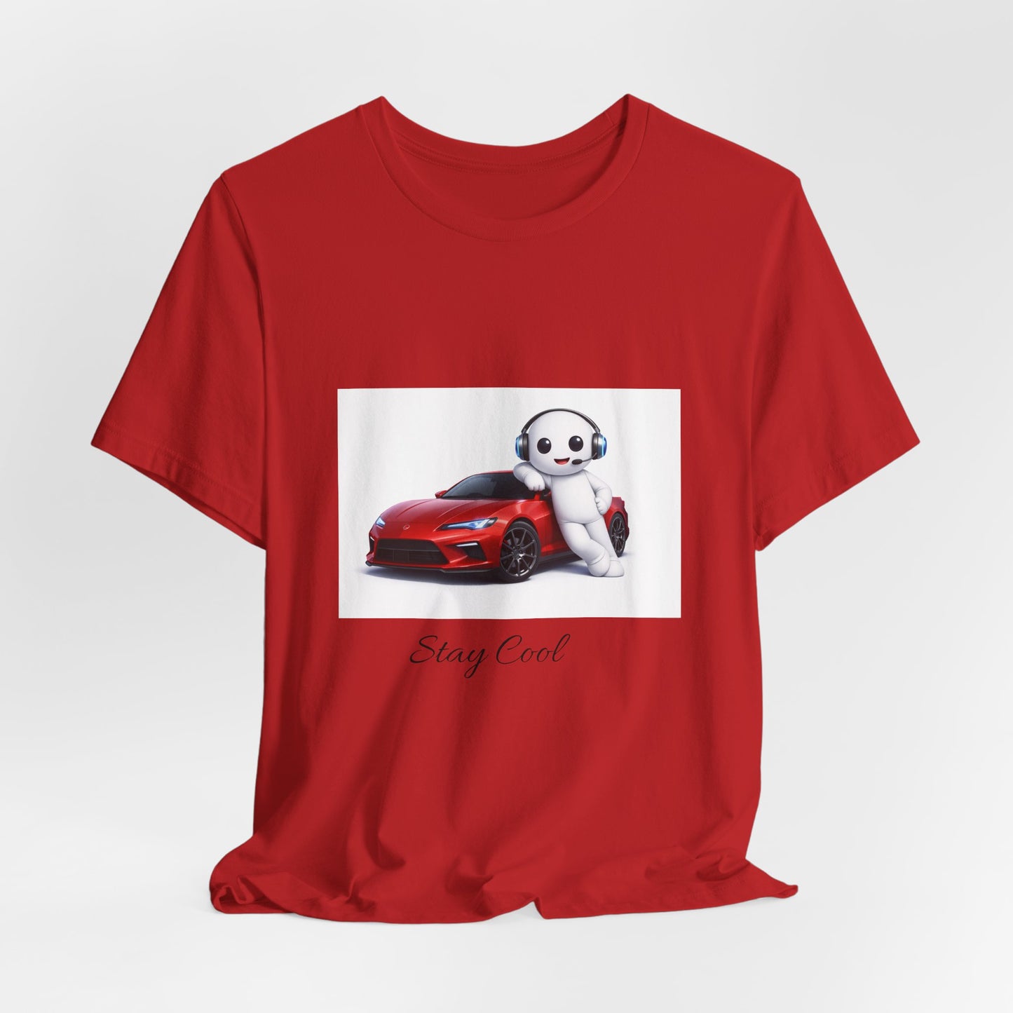 Bear Mascot with Red Sports Car Tee — "Powered by Echo" Graphic T-Shirt