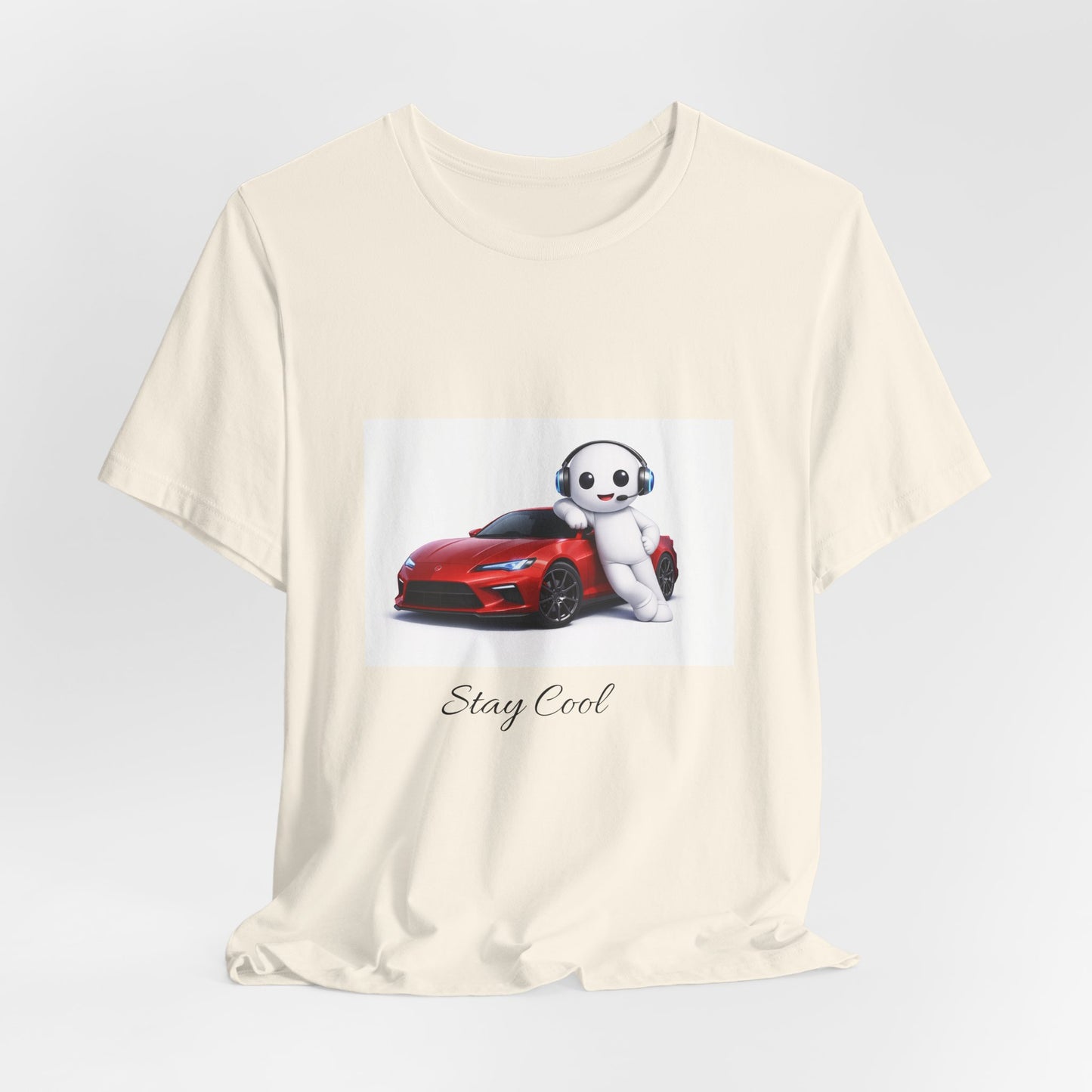 Bear Mascot with Red Sports Car Tee — "Powered by Echo" Graphic T-Shirt