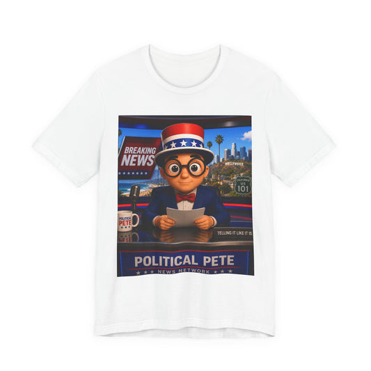 Political Pete Graphic Tee - Patriotic Breaking News Newsroom Design
