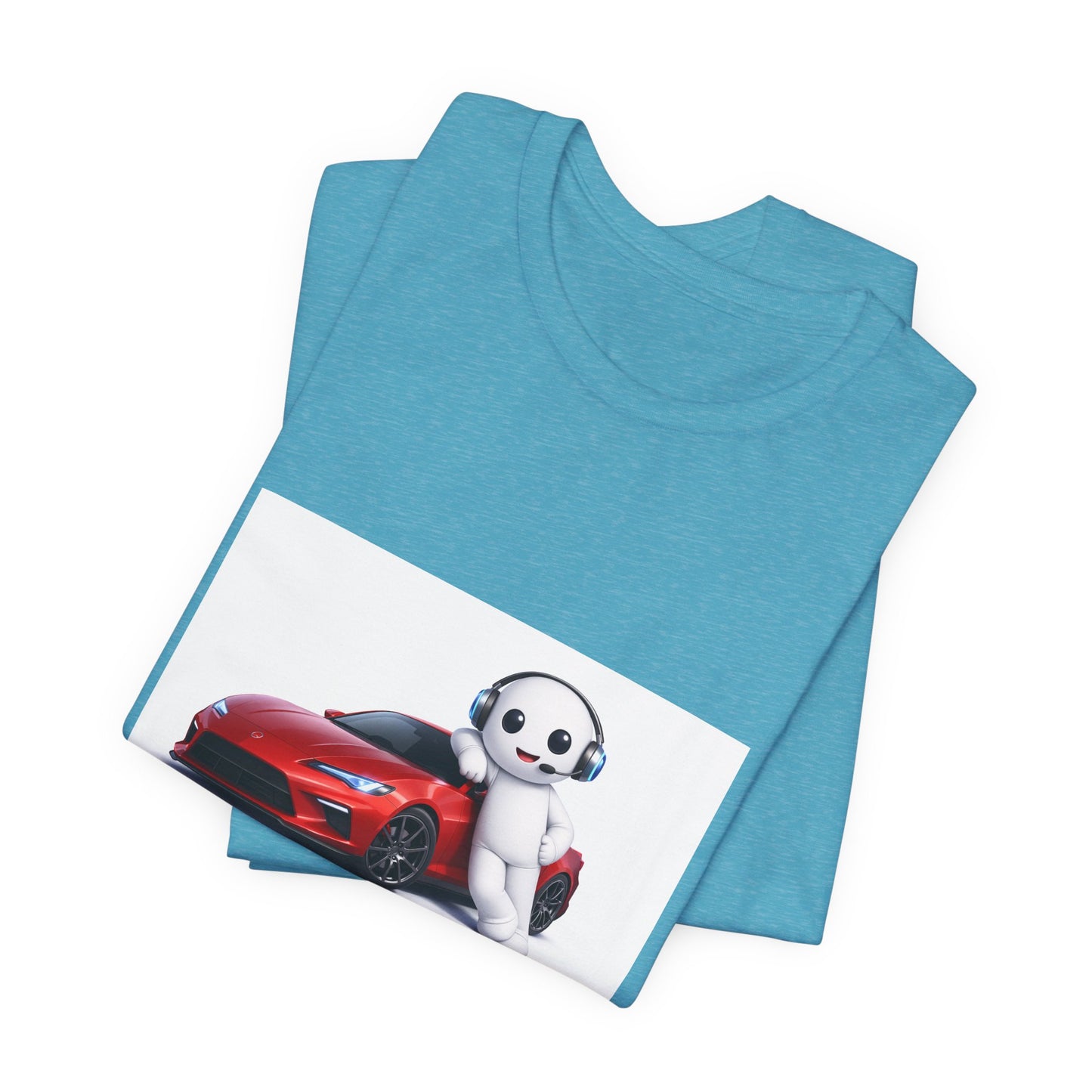 Bear Mascot with Red Sports Car Tee — "Powered by Echo" Graphic T-Shirt