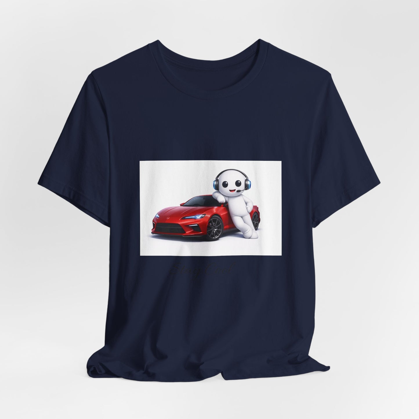 Bear Mascot with Red Sports Car Tee — "Powered by Echo" Graphic T-Shirt